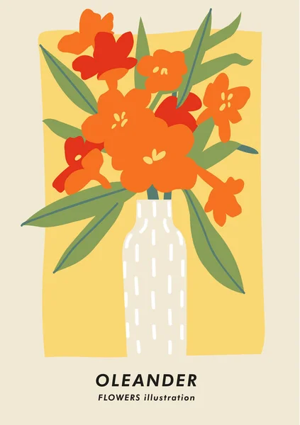 Векторная Иллюстрация Ботанический Плакат Цветами Олеандра Искусство Открыток Настенного Искусства — стоковый вектор