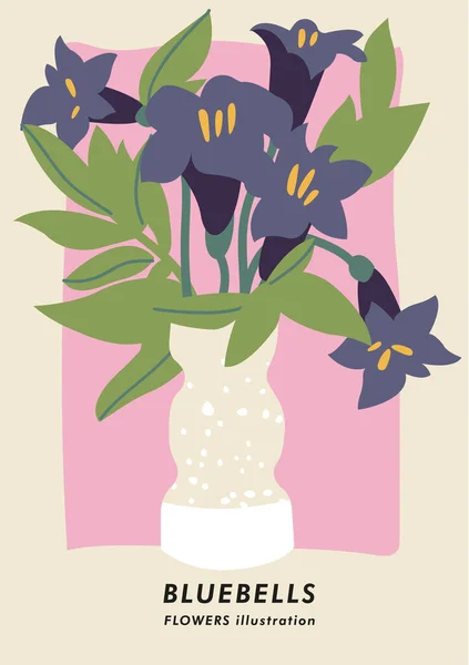 Vektor Illustration Botaniska Affisch Med Blåklocka Blommor Konst För Vykort — Stock vektor