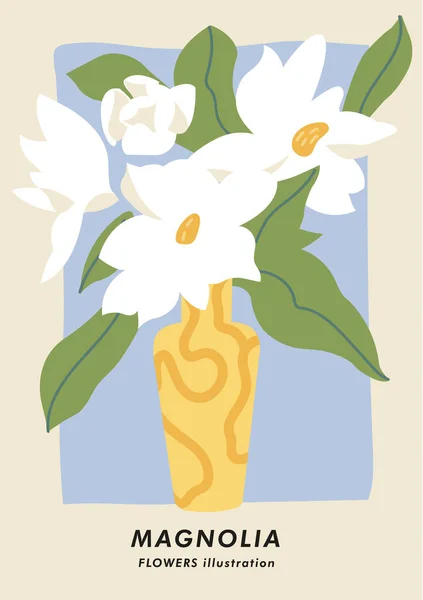 Ilustração Vetorial Poster Botânico Com Flores Magnólia Arte Para Cartões — Vetor de Stock