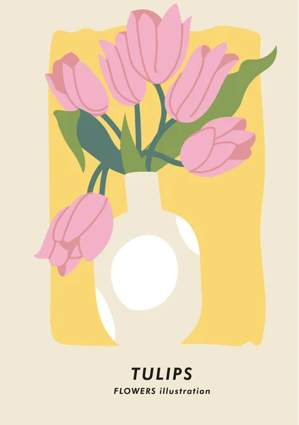 Cartel Botánico Ilustración Vectorial Con Flores Tulipán Arte Para Postales — Vector de stock