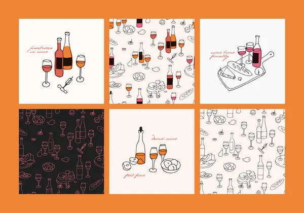 Vector Trendy Illustration Template Icons Linear Style Wine Sets Bottles — Stock Vector