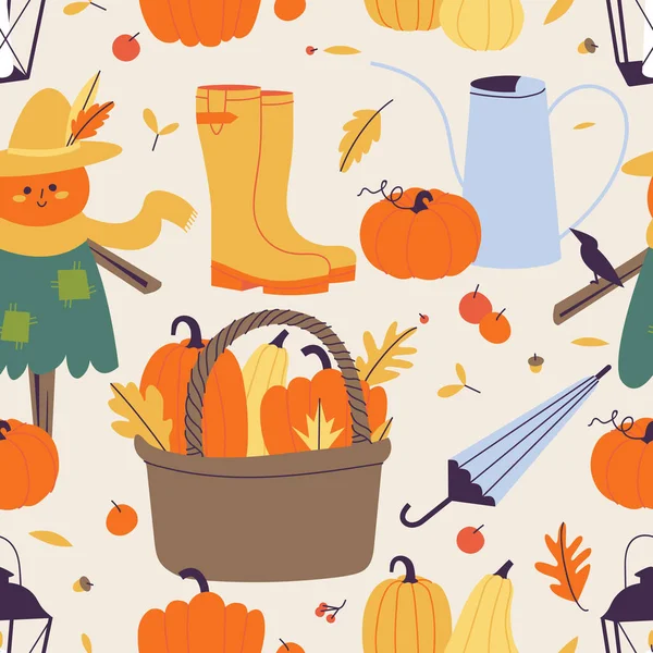 Vektor Illustrationsset Mit Herbstlichen Elementen Nahtloses Herbstmuster — Stockvektor