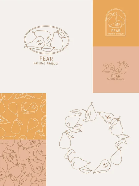 Εικονογράφηση Διάνυσμα Αχλάδι Φρούτα Vintage Μινιμαλιστικό Στυλ Logos Set Σύνθεση — Διανυσματικό Αρχείο