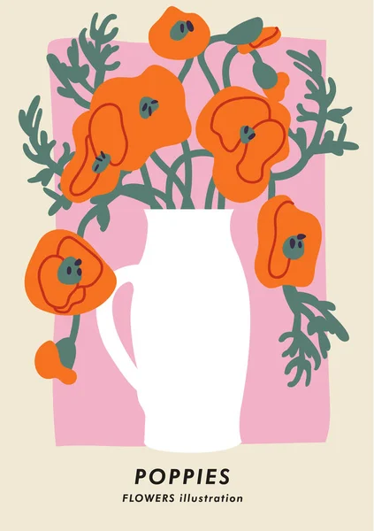 Vektorillustration Botanisches Poster Mit Mohnblumen Kunst Für Postkarten Wandkunst Banner — Stockvektor