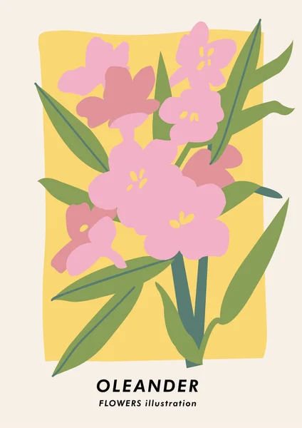 Векторная Иллюстрация Ботанический Плакат Цветами Олеандра Искусство Открыток Настенного Искусства — стоковый вектор
