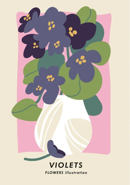 Векторная Иллюстрация Ботанический Плакат Фиолетовыми Цветами Искусство Открыток Настенного Искусства — стоковый вектор