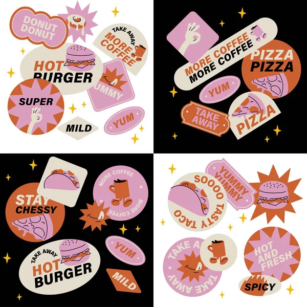 Vektorová Ilustrace Pro Nálepky Cheeseburger Barevný Náplast Odznak Pro Kavárnu — Stockový vektor