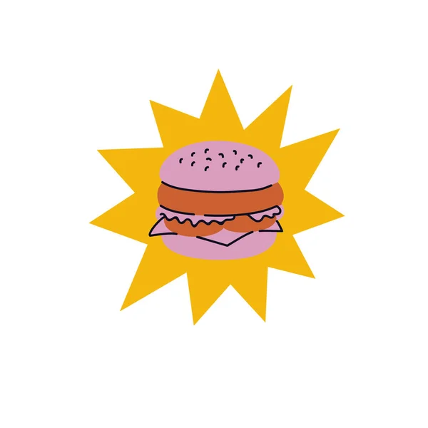 Vector Illustration Cheeseburger Stickers Colorful Patch Badge Junk Food Cafe — Stock Vector