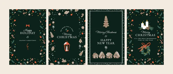 クリスマスの挨拶カードやパーティー招待状のためのイラストデザインのベクトルセット クリスマスの飾り — ストックベクタ