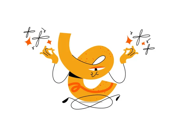 Vector Illustration Abstarct Character Curve Doing Yoga Meditation Groovy Sticker — Stock Vector