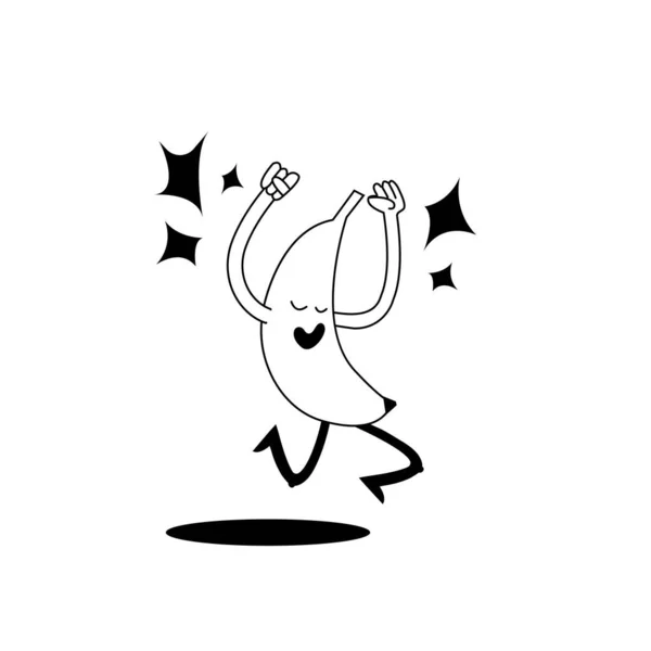 Vector Illustration Fruit Character Happy Banana Jumping Sticker Print — Stock Vector