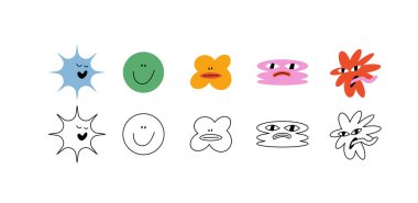 Geometrik simgelerin vektör illüstrasyon seti - kullanıcı deneyimi geribildirimi. Farklı ruh hali ve duygular kavramı