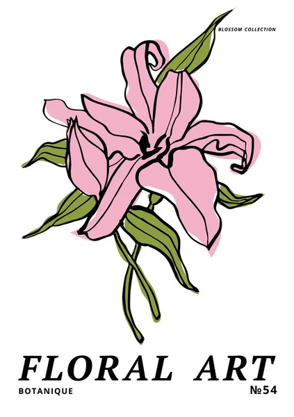 Vektorillustration Tusche Florale Poster Mit Lilienblüten Kunst Für Drucke Wandkunst — Stockvektor
