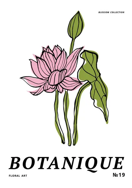 Vektorillustration Tusche Florale Poster Mit Lotusblumen Kunst Für Drucke Wandkunst — Stockvektor