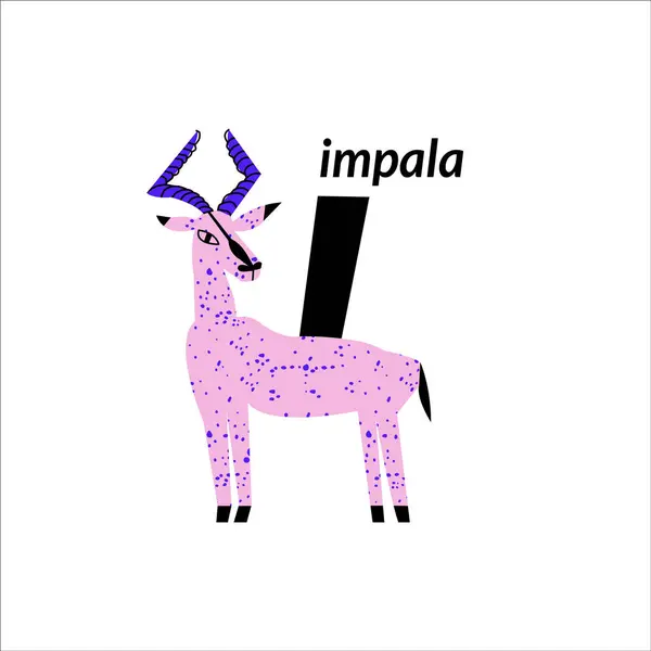 带有Impala和英文大写字母的矢量图解 用于语言学习的孩子气字母 — 图库矢量图片