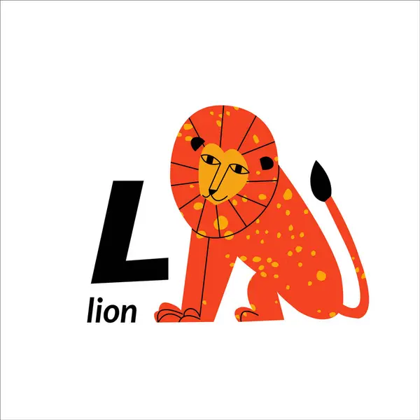 Vector Illustration Lion English Capital Letter Childish Alphabet Language Learning — Stock Vector