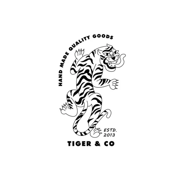 Logo Lineal Vectorial Con Tigre Andante Ilustraciones Cabeza Tigre Plantilla — Archivo Imágenes Vectoriales
