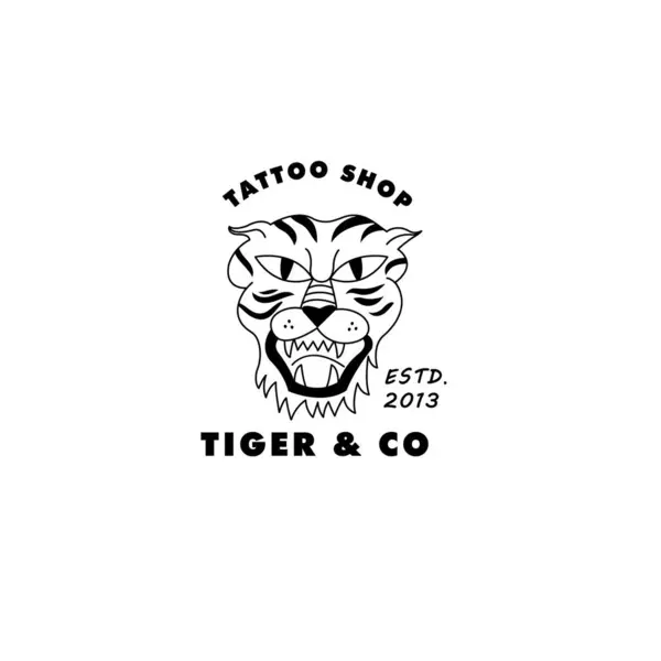 Lineares Vektor Logo Mit Wandelnden Tiger Und Tigerkopf Illustrationen Vorlagenschild — Stockvektor