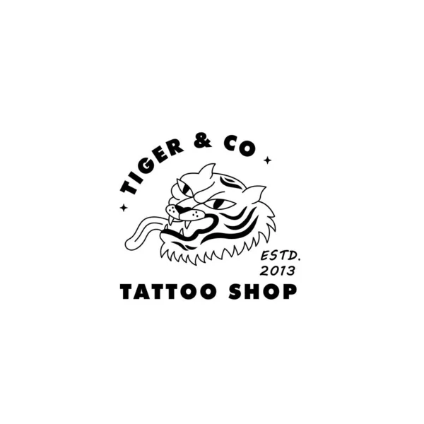 Logotipo Linear Vetorial Com Tigre Ambulante Cabeça Ilustrações Tigre Modelo — Vetor de Stock