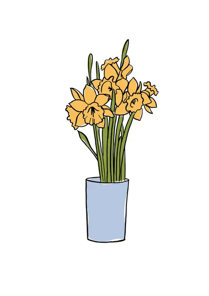 Vektorová Ilustrace Barevný Náčrt Květy Narcisu Váze Umění Pro Potisky — Stockový vektor