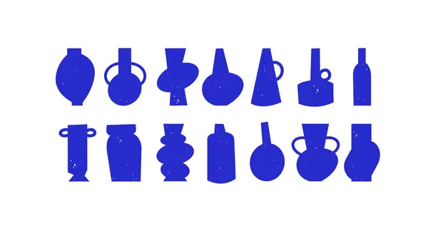 Vector Set Clay Vases Different Shapes Forms Dark Blue Colored — Stock Vector