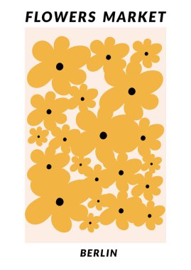 Sarı papatya çiçekli botanik posterleri. Kartpostallar için sanat, duvar sanatı, afiş, arkaplan