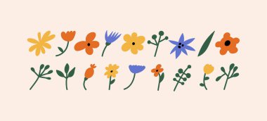 Vektör illüstrasyon çizgi film renkli çiçek dalları. Yazdırma ya da sosyal medya için harika etiketler