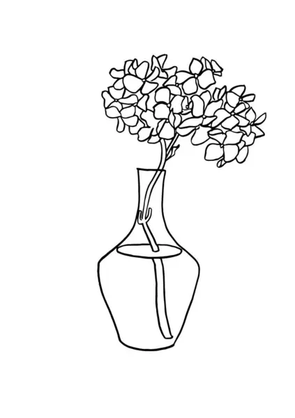Vektorová Ilustrace Kresba Inkoustu Květy Hortenzie Váze Umění Pro Potisky — Stockový vektor
