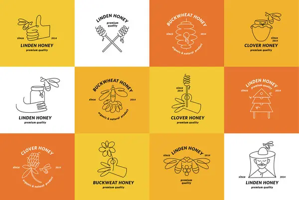Logotipos Ilustración Conjuntos Vectoriales Plantillas Insignias Diseño Etiquetas Etiquetas Miel — Vector de stock