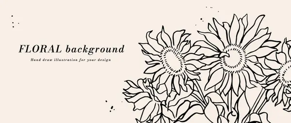Vektorhintergrund Oder Banner Mit Tintenzeichnung Sonnenblumen Und Typografie Vorlage Web Vektorgrafiken