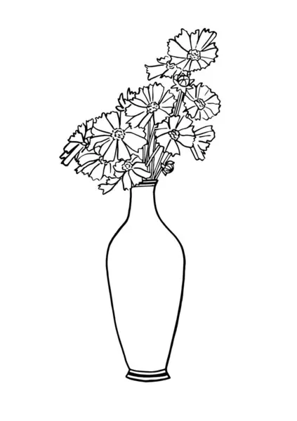 Illustration Vectorielle Croquis Encre Avec Fleurs Coreopsis Intérieur Vase Art Graphismes Vectoriels