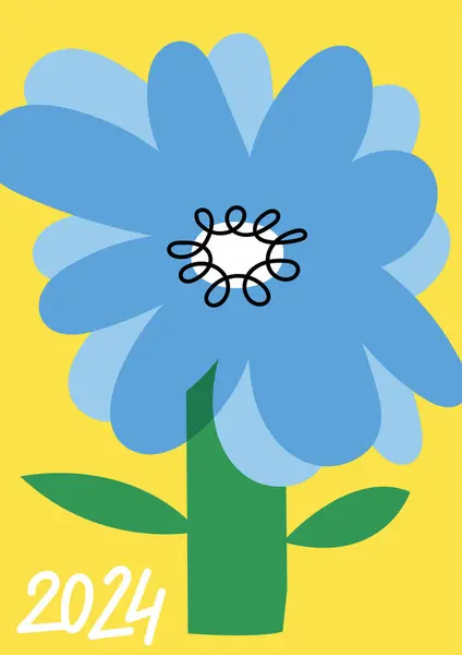 Illustration Vectorielle Poster Botanique Avec Fleur Marguerite Bleu Clair Art Vecteur En Vente