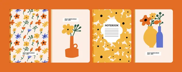 ベクトルイラストテンプレートは ノートブック プランナー パンフレット シンプルなグルービーの花のカタログのページをカバーしています フローラル ベクターグラフィックス