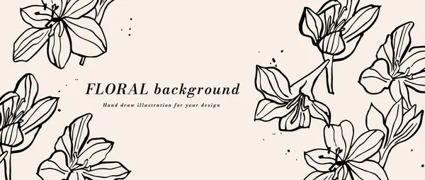 Vector Achtergrond Banner Met Magnolia Bloemen Typografie Template Webachtergrond Lineaire Rechtenvrije Stockillustraties