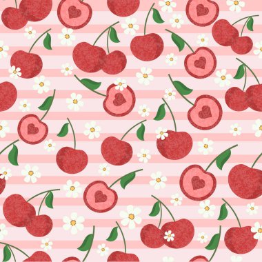 Düz vektörde kiraz meyvesi dikişsiz desen
