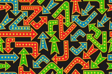 Arka planlar, kumaşlar, ambalajlar, kapaklar için ok sembollerinin kusursuz deseni, vs.