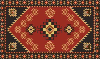 Kabaca iplik dokusuyla renkli halı şablonu, vektör illüstrasyonu 