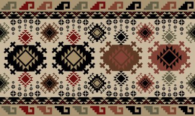 Kabaca iplik dokusuyla renkli halı şablonu, vektör illüstrasyonu 