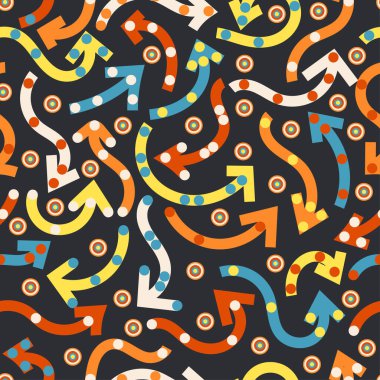 Arka planlar, kumaşlar, ambalajlar, kapaklar için ok sembollerinin kusursuz deseni, vs.