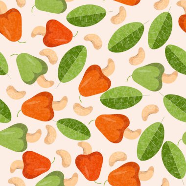 cashew fruits seamless pattern in vector clipart