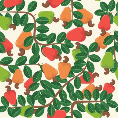 cashew fruits seamless pattern in vector clipart