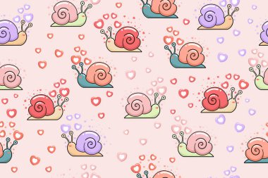 Seamless pattern of love shaped snail shells suitable for love design backgrounds, fabrics, wrappers, Valentine's Day, greeting cards, covers, etc. clipart