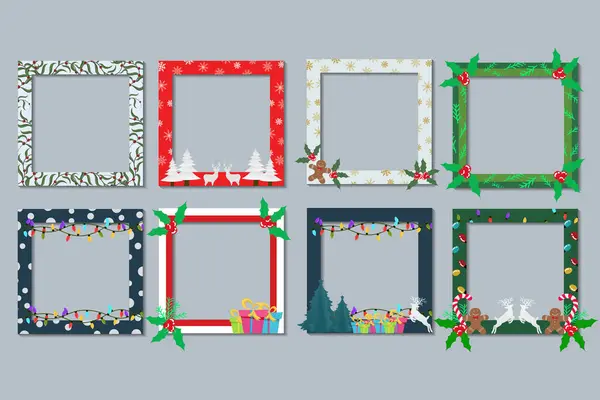 Sınırlar, çerçeveler, tebrik kartları, Noel kutlamaları ve yeni yıl için vektör tasarımları.