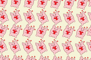 Komik domuz vektör illüstrasyonlu şirin, pürüzsüz desen