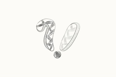 vektör el ünlem ve soru işaretiyle çizildi 