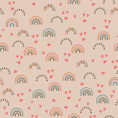 Renkli gökkuşağı şekillerinin kusursuz deseni, vektör illüstrasyonu