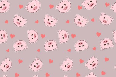 Komik domuz vektör illüstrasyonlu şirin, pürüzsüz desen