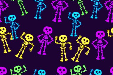 Renkli iskeletleri olan kusursuz vektör deseni 