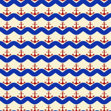 Çapaları ve dalgaları olan kusursuz desen 