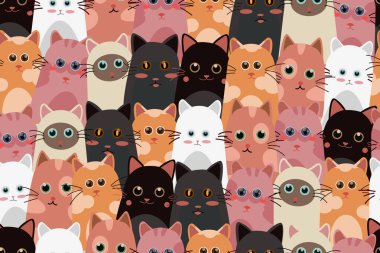 Şirin kedili desen. Kusursuz desen. vektör illüstrasyonu.